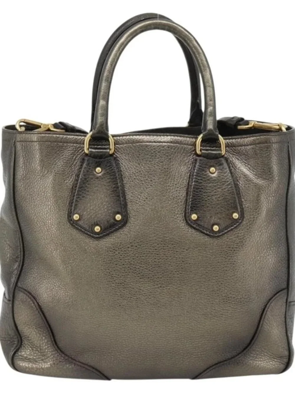 PRADA Tote Bag Leather 2way Gold Auth